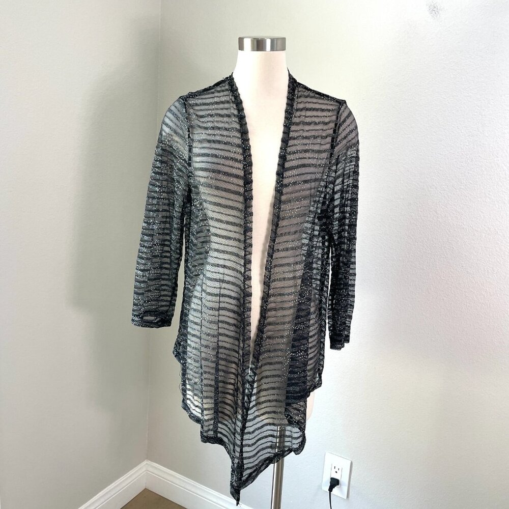 Travelers‎ Chicos 2 Womens Large Sheer Open Cardigan Metallic Striped Top